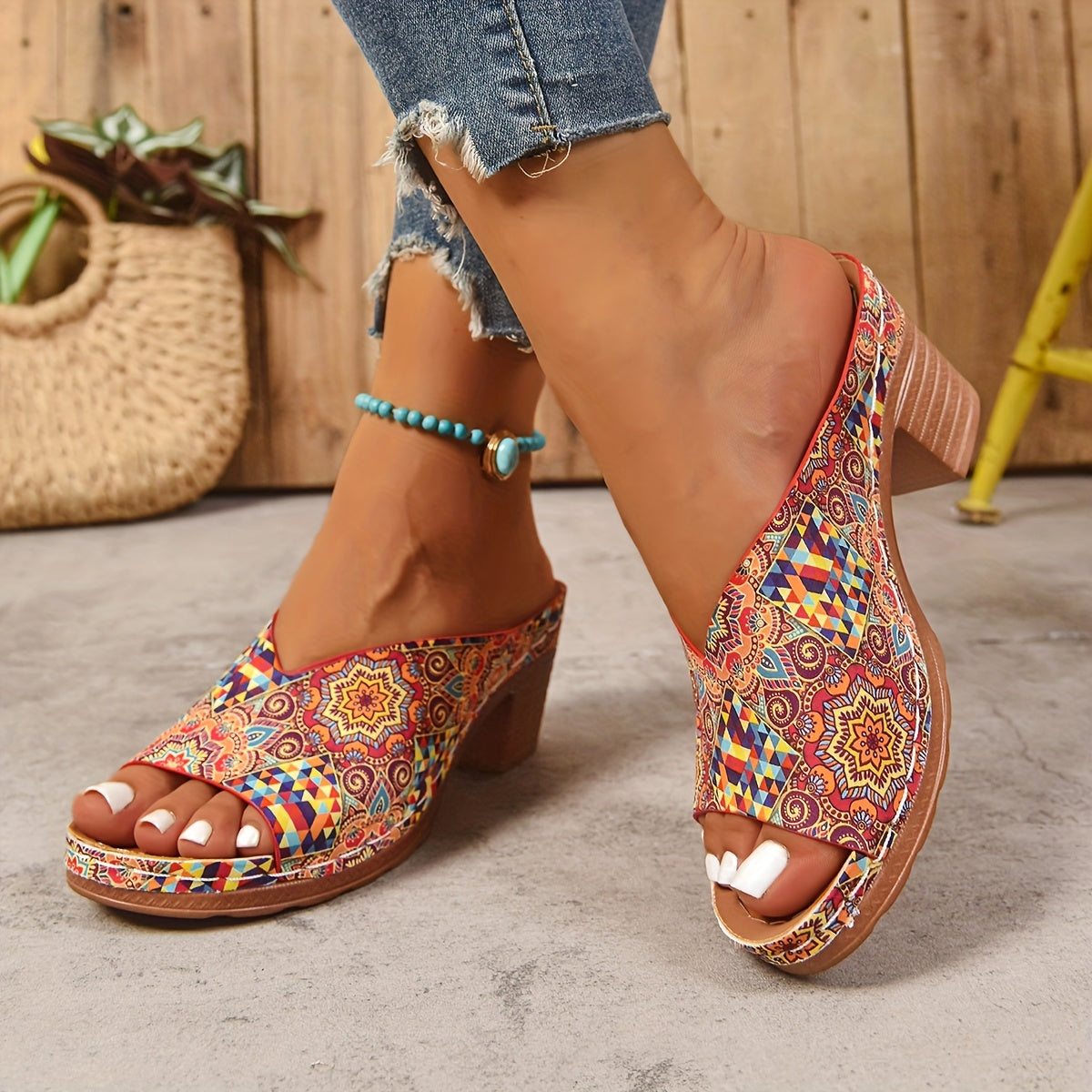Sophia | Sandalias de tacón grueso con estampado floral