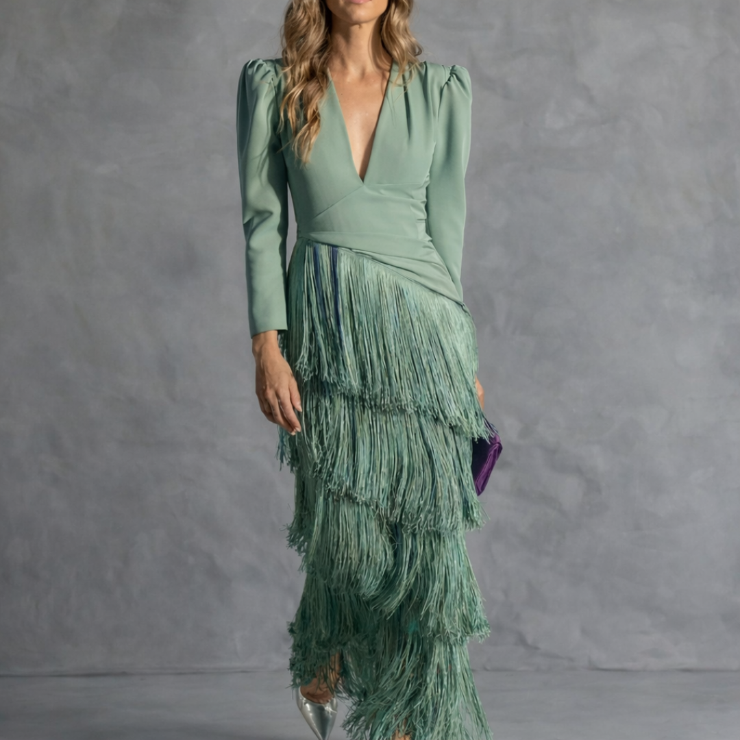Lotus · Elegant Fringe Sleeve Dress