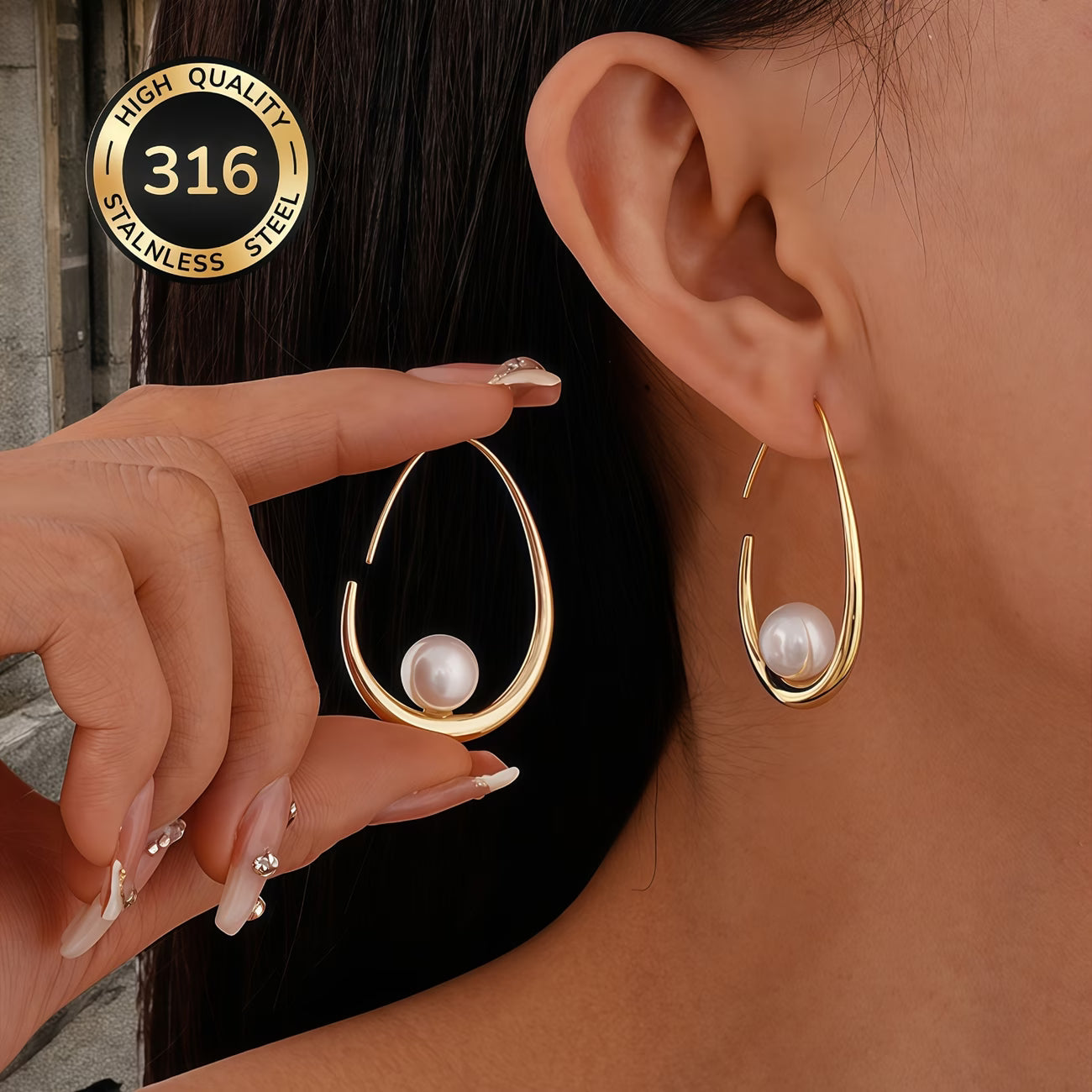 Crescent Pearl Hoop Earrings