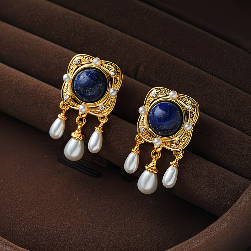 Royal Blue Pearl Chandelier Earrings