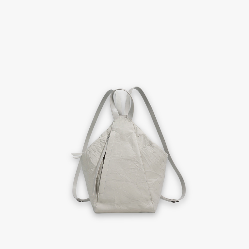 Élyrane Plissé Convertible Leather Bag in Elegant Cream White - Lync Nova