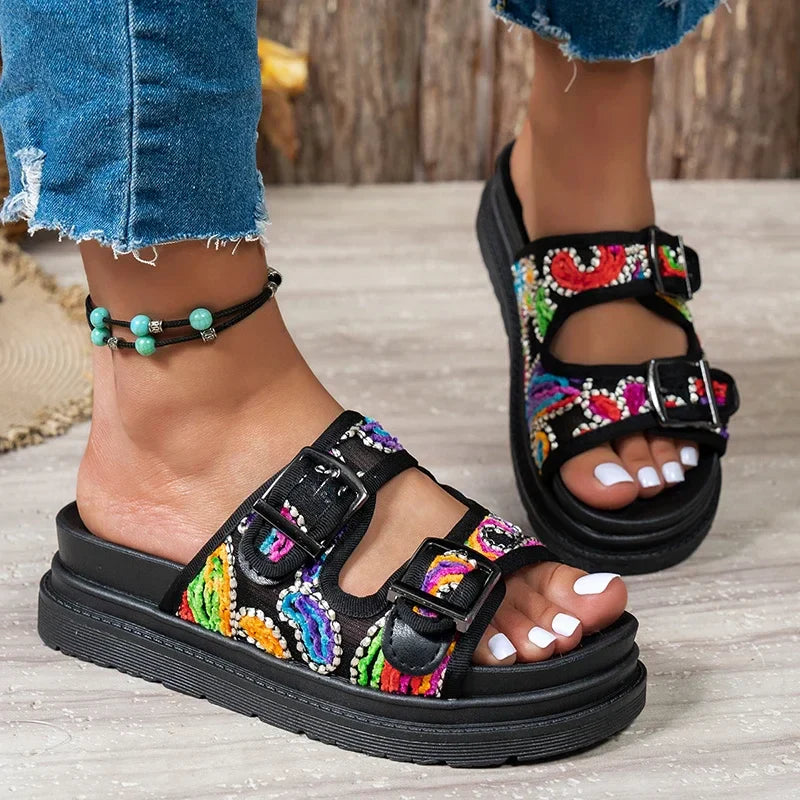 Embroidered Slide Sandal | Platform Comfort, Zero Effort