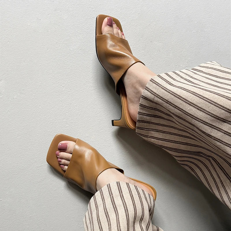 Arlette Red Heeled Mules