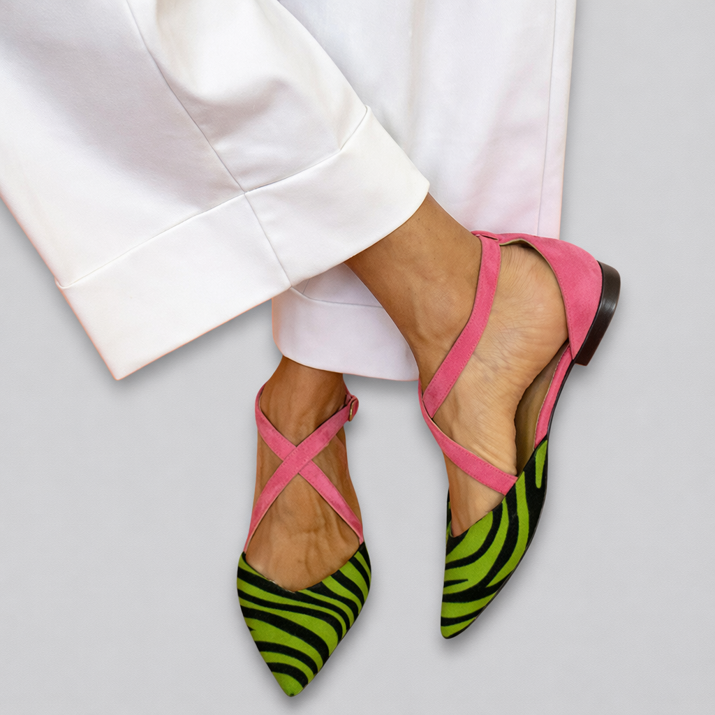 ZEBRA PRINT CROSS-STRAP FLATS