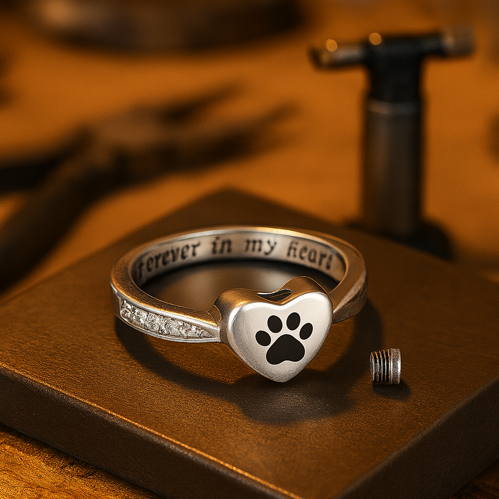 Love Heart Paw Print Urn Ring – Pet Memorial Cremation Jewelry