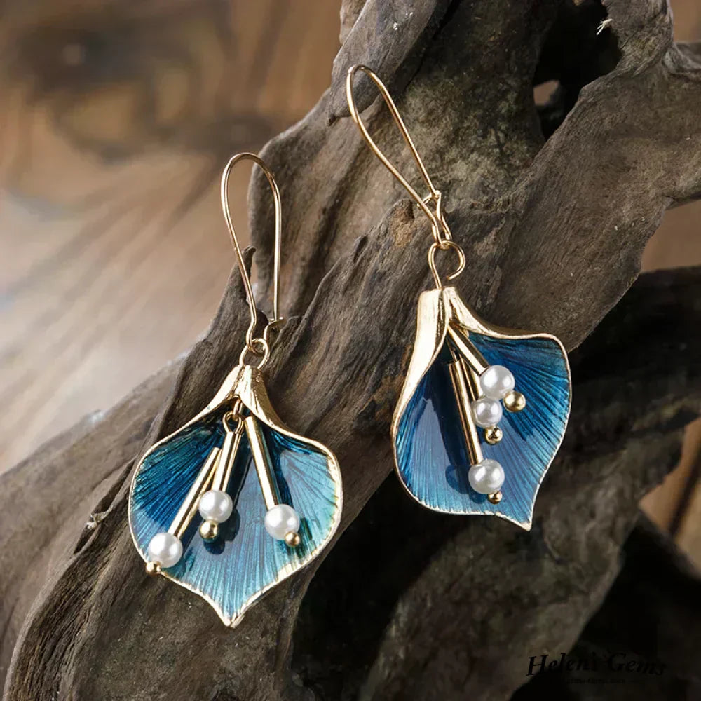 Vintage Blue Lotus Earrings