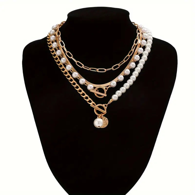 Modern Pearl Layered Necklace Set