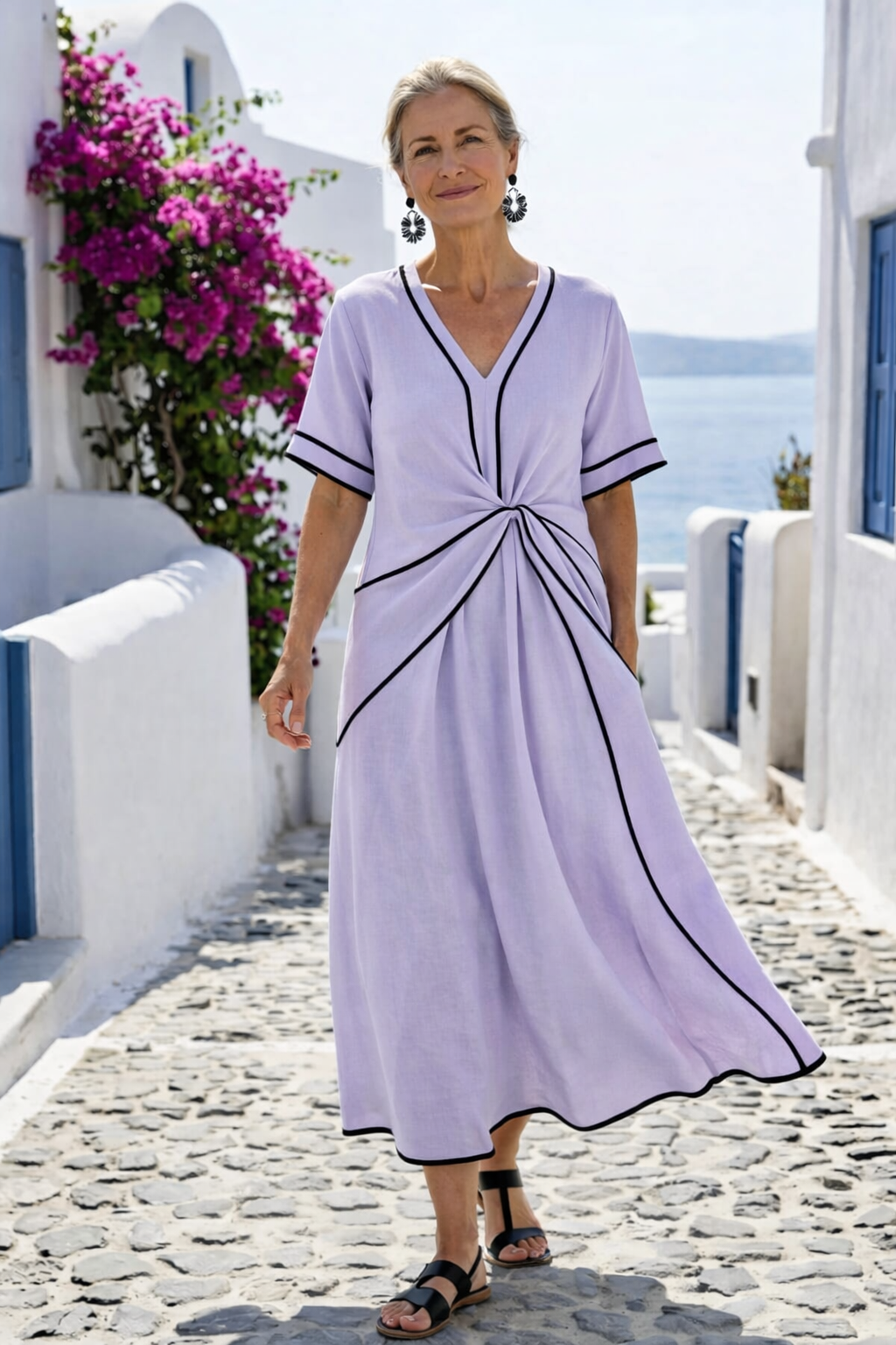 Linnea | V Neck Short Sleeve Gathered Waist Midi Dress