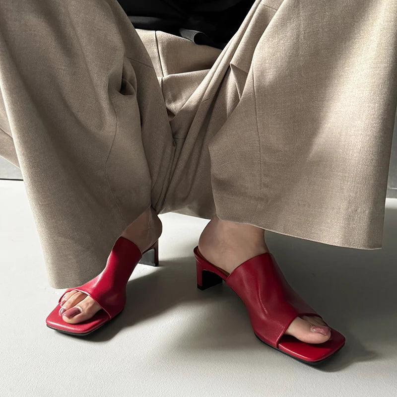 Arlette Red Heeled Mules